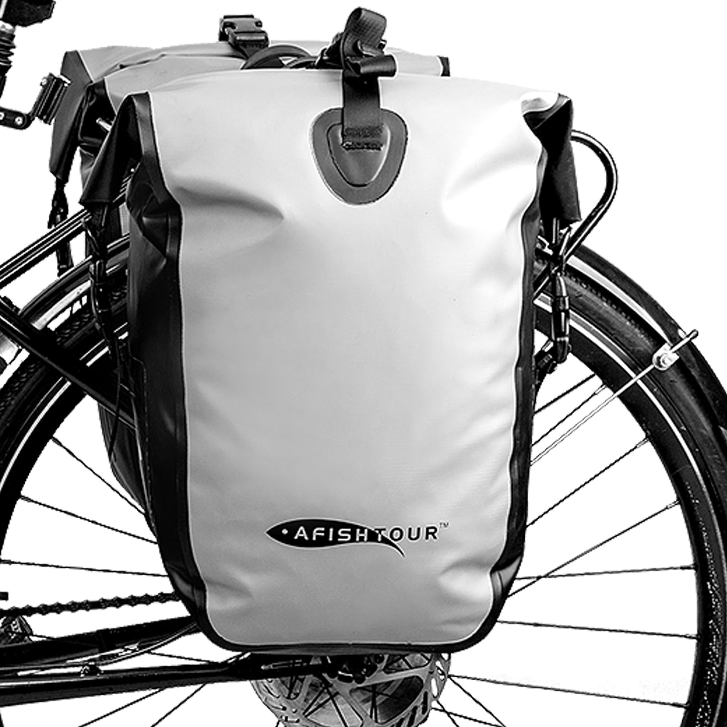 AFISHTOUR Waterproof Bike Panniers  - 25L Saddle Bags for Bicycles Rear Rack - Bike Bag for Grocery, Laptop (Grey)