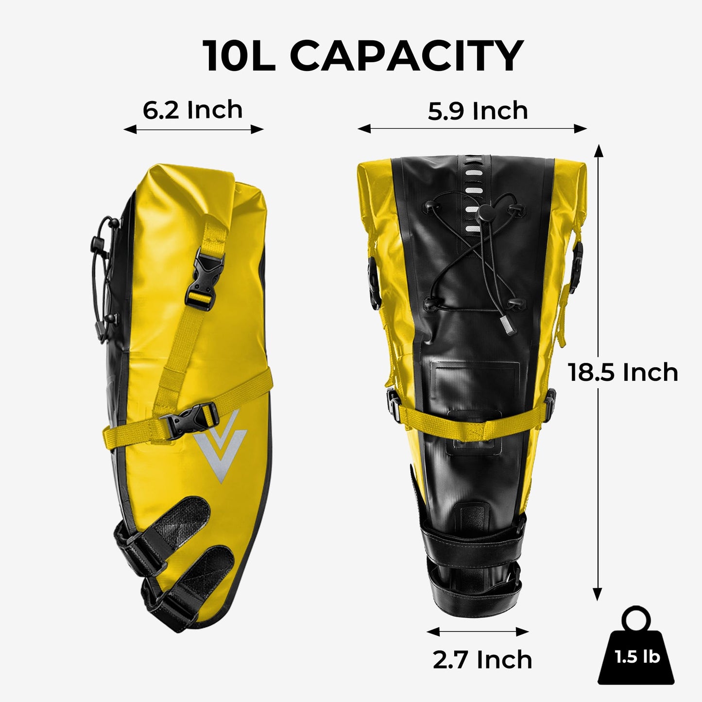 AFISHTOUR Waterproof Bicycle Saddle Bag - 10L Roll-Top Closure Cycling Bike Seat Bag Under Seat Storage Pack for Mountain Road Bike Travel (Yellow)