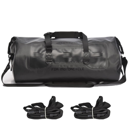 AFISHTOUR 40L Waterproof Motorcycle Duffel Bag - Motorcycle Luggage Tail Bag with Straps for Back Seat - Roll Top Dry Bag for Kayaking, Rafting, Boating, Camping, Travel, Beach (Black)