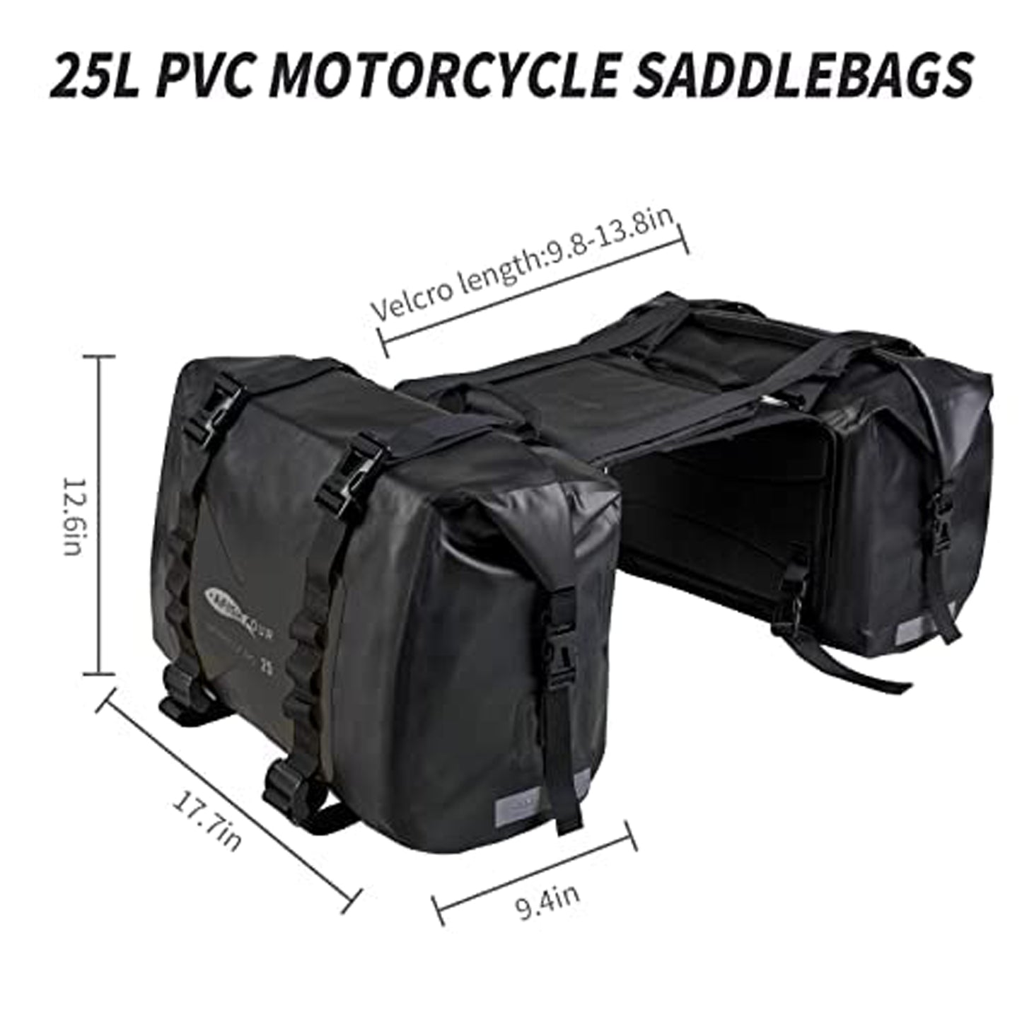 AFISHTOUR Waterproof Motorcycle Saddlebags - 50L Motorcycle Luggage Bags for Motorbike Travel - Motorcycle Panniers - Detachable Bag for Scooter, Honda, Suzuki, Yamaha (Black, 2 Pack)