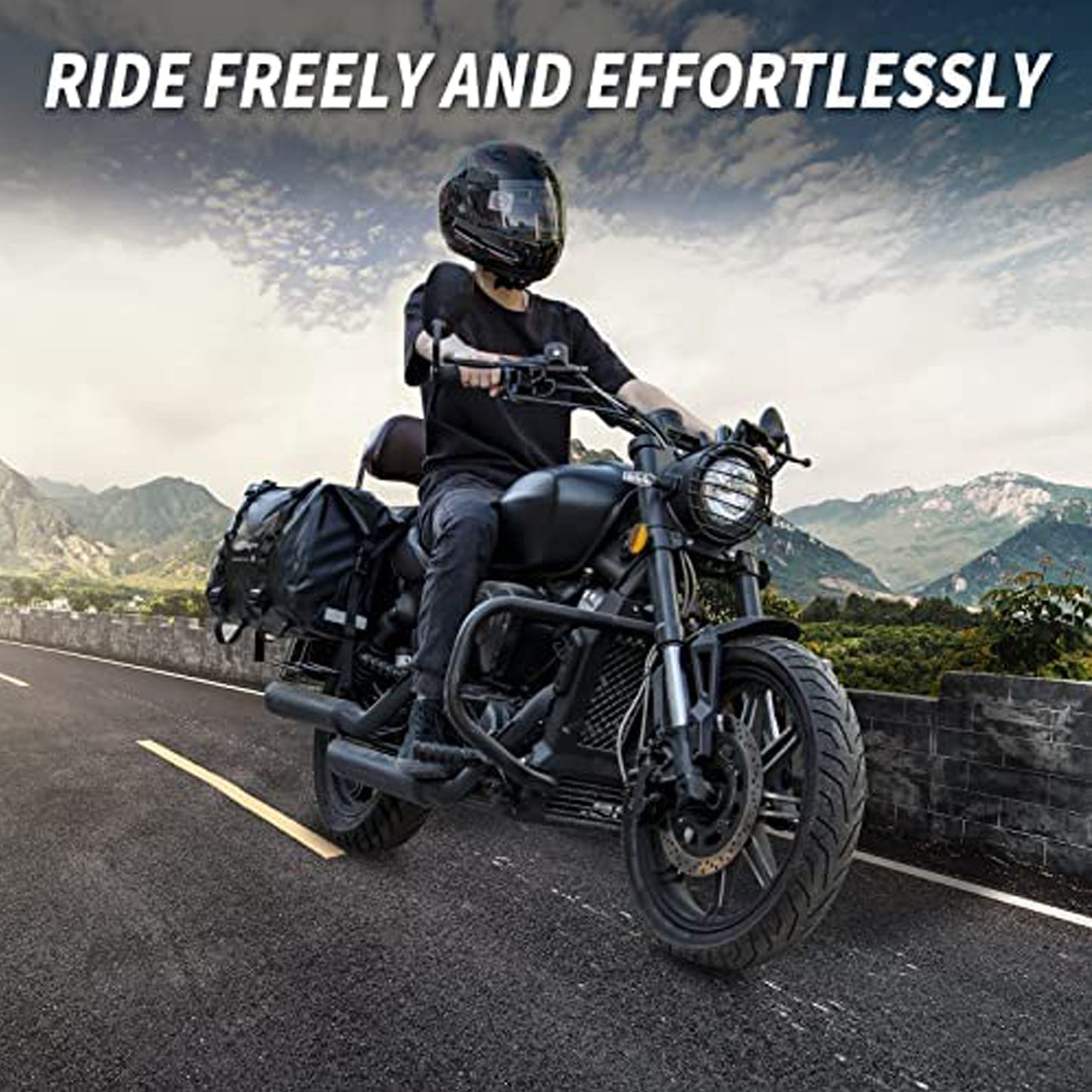 AFISHTOUR Waterproof Motorcycle Saddlebags - 50L Motorcycle Luggage Bags for Motorbike Travel - Motorcycle Panniers - Detachable Bag for Scooter, Honda, Suzuki, Yamaha (Black, 2 Pack)