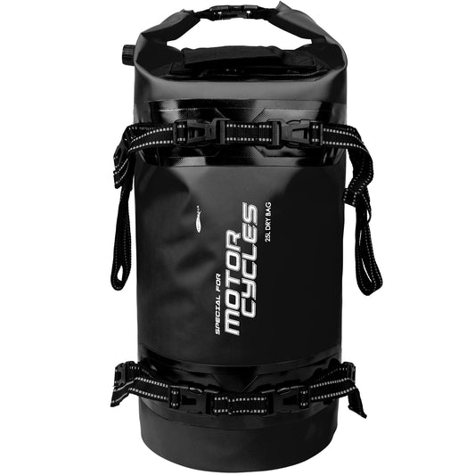 AFISHTOUR 25L Waterproof Motorcycle Dry Bag - Motorcycle Luggage Tail Bag with Straps for Back Seat - Roll Top Dry Bag for Kayaking, Rafting, Boating, Camping, Travel, Beach (Black)