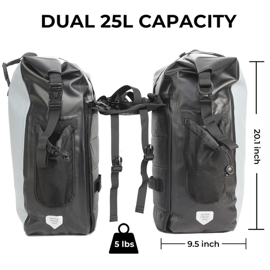 AFISHTOUR Waterproof Bike Panniers  - 50L Saddle Bags for Bicycles Rear Rack - Bike Bag for Grocery, Laptop (Grey, 1 Pair)