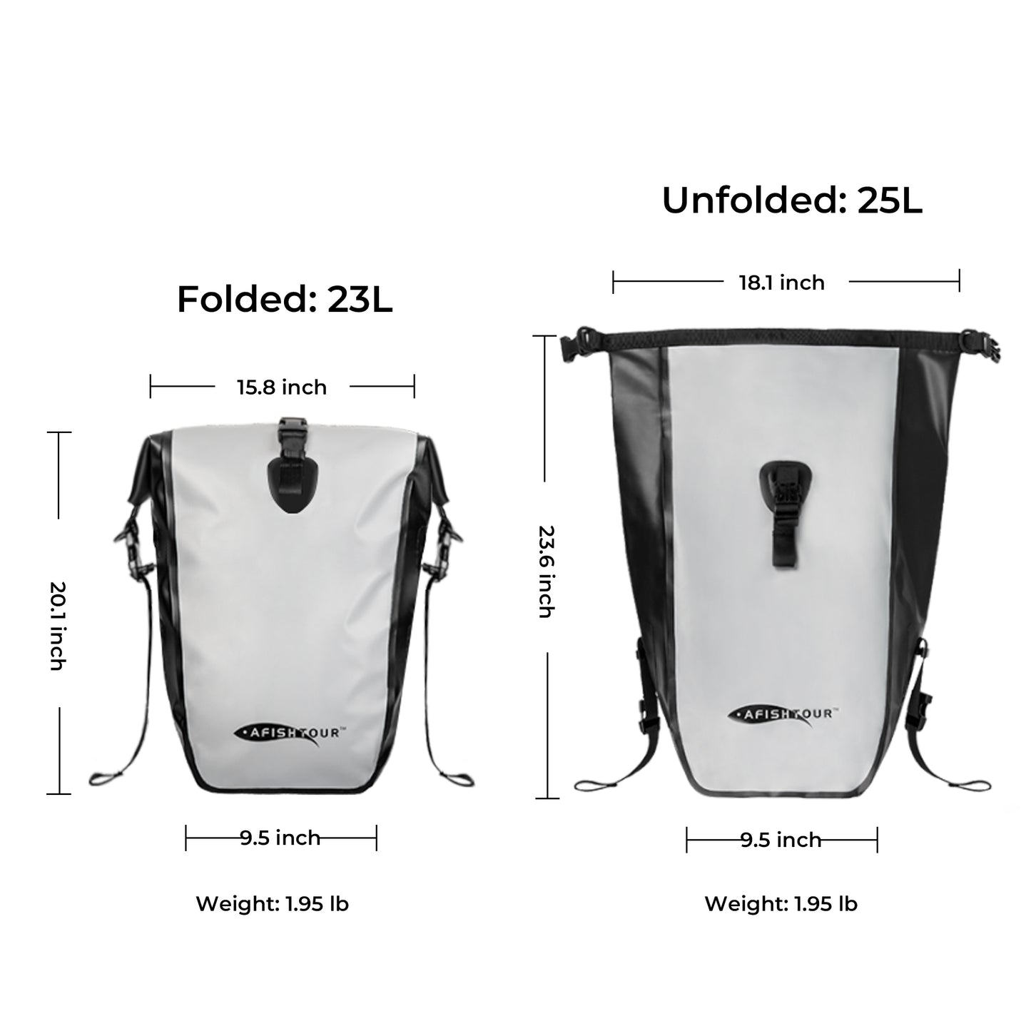 AFISHTOUR Waterproof Bike Panniers  - 25L Saddle Bags for Bicycles Rear Rack - Bike Bag for Grocery, Laptop (Grey)