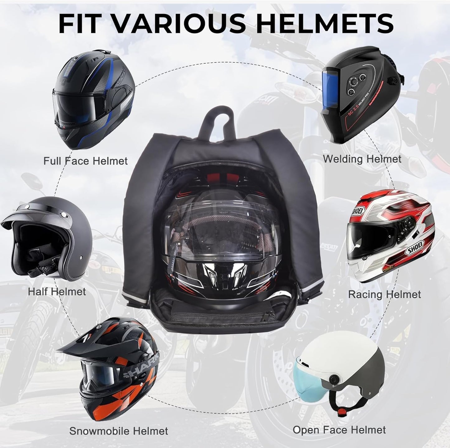 AFISHTOUR Waterproof Helmet Backpack for Motorcycle/Cycling/Skateboard, 30L Lightweight Motorbike Helmet Backpack for Men with Laptop Compartment, Inert Packet Reflective Logo (Black)
