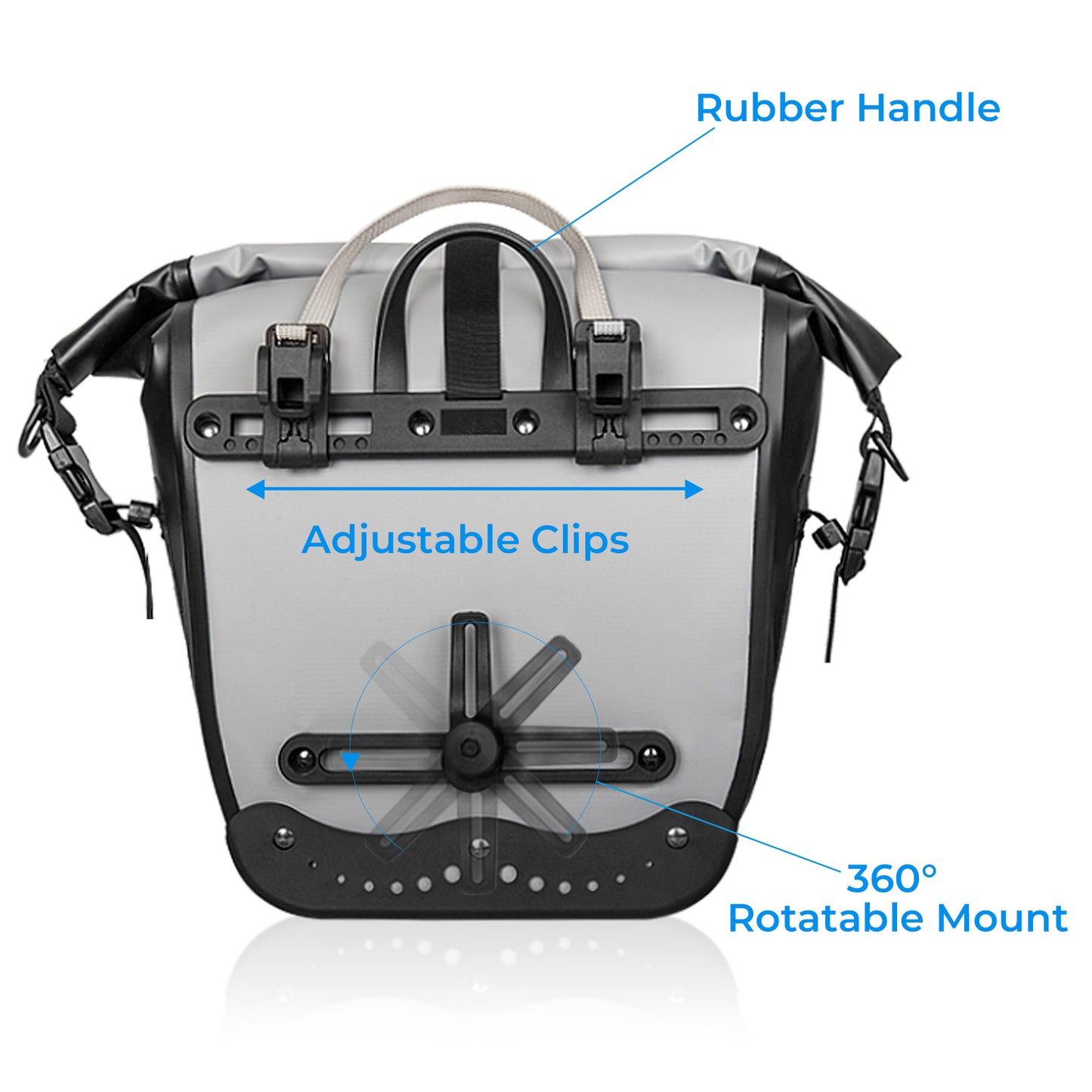 AFISHTOUR Waterproof Bike Panniers  - 15L Saddle Bags for Bicycles Rear Rack - Bike Bag for Grocery, Laptop (Grey)