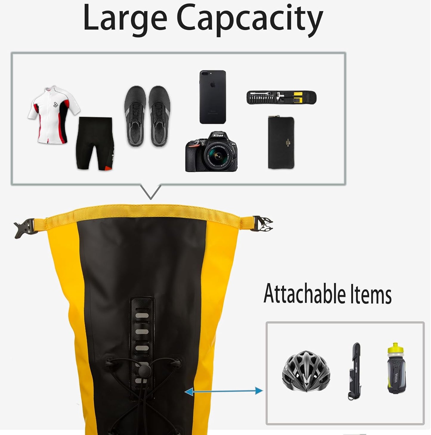 AFISHTOUR Waterproof Bicycle Saddle Bag - 10L Roll-Top Closure Cycling Bike Seat Bag Under Seat Storage Pack for Mountain Road Bike Travel (Yellow)