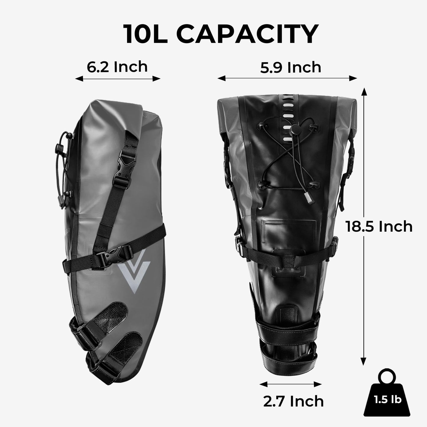 AFISHTOUR Waterproof Bicycle Saddle Bag - 10L Roll-Top Closure Cycling Bike Seat Bag Under Seat Storage Pack for Mountain Road Bike Travel (Grey)