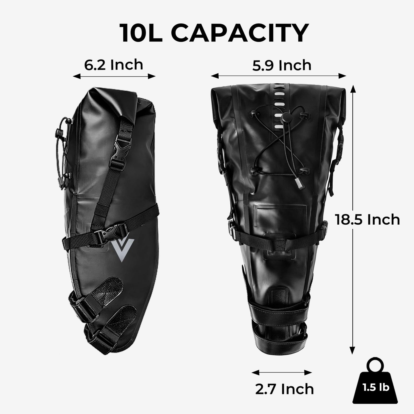 AFISHTOUR Waterproof Bicycle Saddle Bag - 10L Roll-Top Closure Cycling Bike Seat Bag Under Seat Storage Pack for Mountain Road Bike Travel (Black)