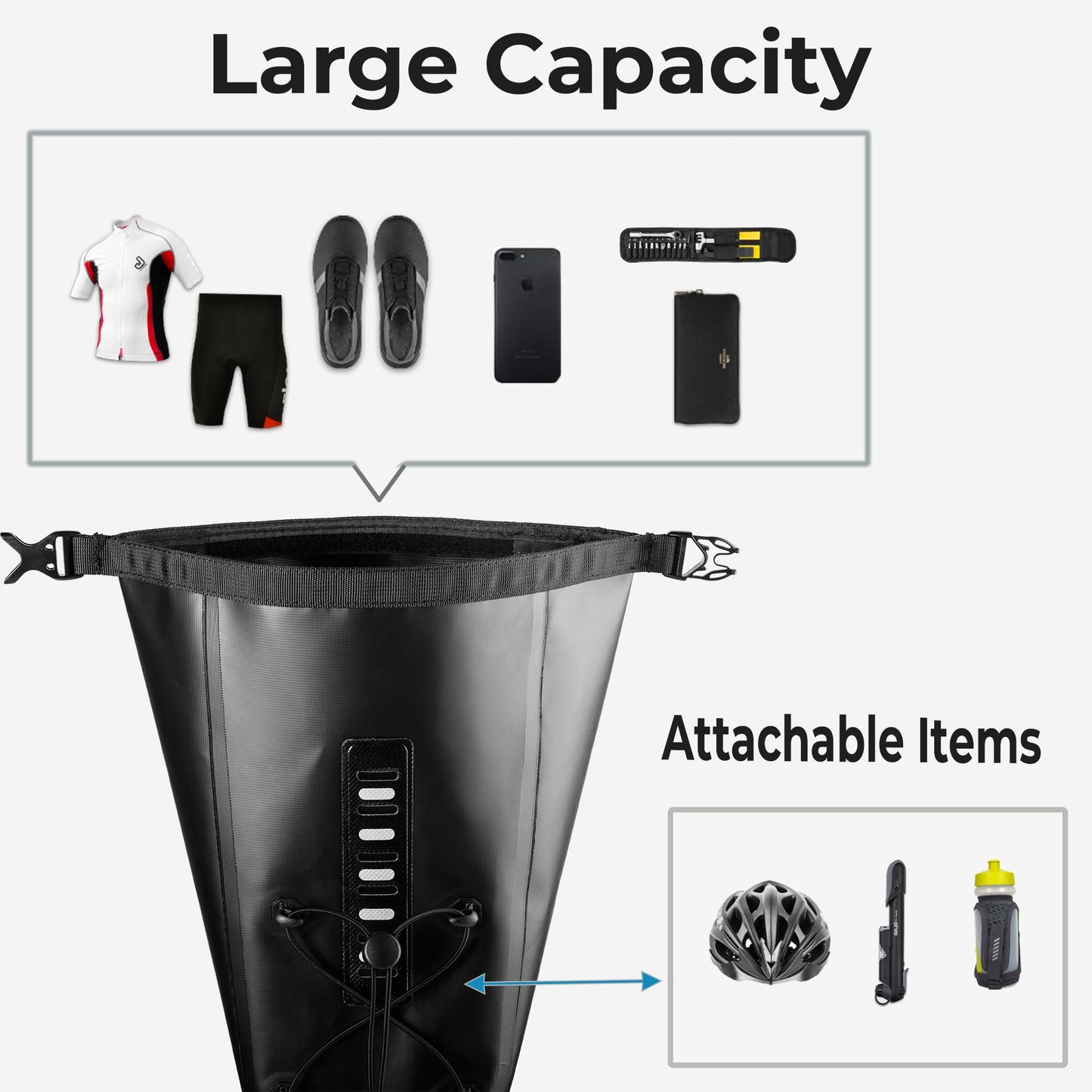 AFISHTOUR Waterproof Bicycle Saddle Bag - 13L Roll-Top Closure Cycling Bike Seat Bag Under Seat Storage Pack for Mountain Road Bike Travel (Black)