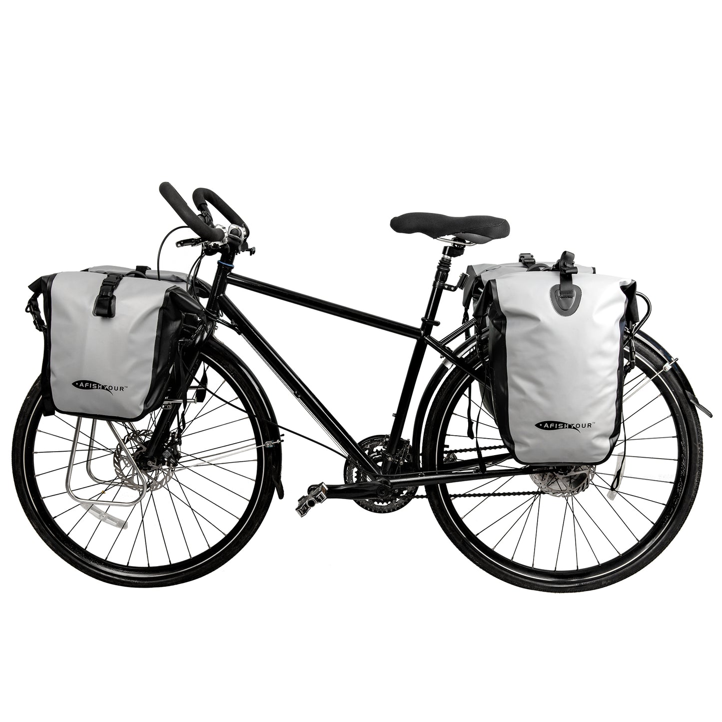 AFISHTOUR Waterproof Bike Panniers  - 15L Saddle Bags for Bicycles Rear Rack - Bike Bag for Grocery, Laptop (Grey)