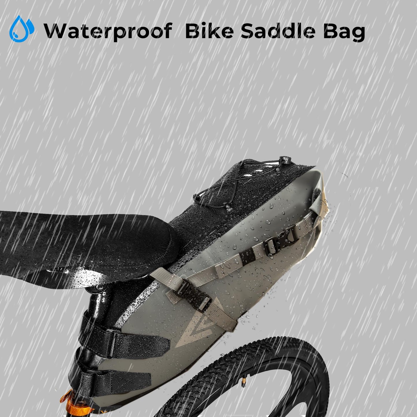 AFISHTOUR Waterproof Bicycle Saddle Bag - 10L Roll-Top Closure Cycling Bike Seat Bag Under Seat Storage Pack for Mountain Road Bike Travel (Grey)