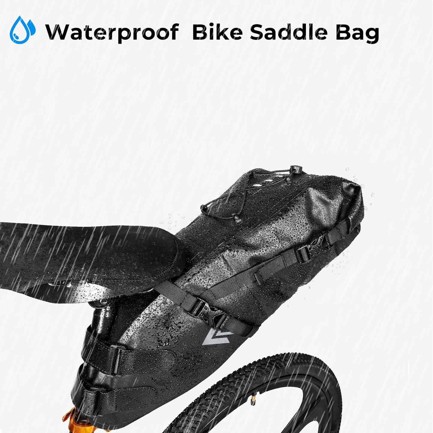 AFISHTOUR Waterproof Bicycle Saddle Bag - 10L Roll-Top Closure Cycling Bike Seat Bag Under Seat Storage Pack for Mountain Road Bike Travel (Black)
