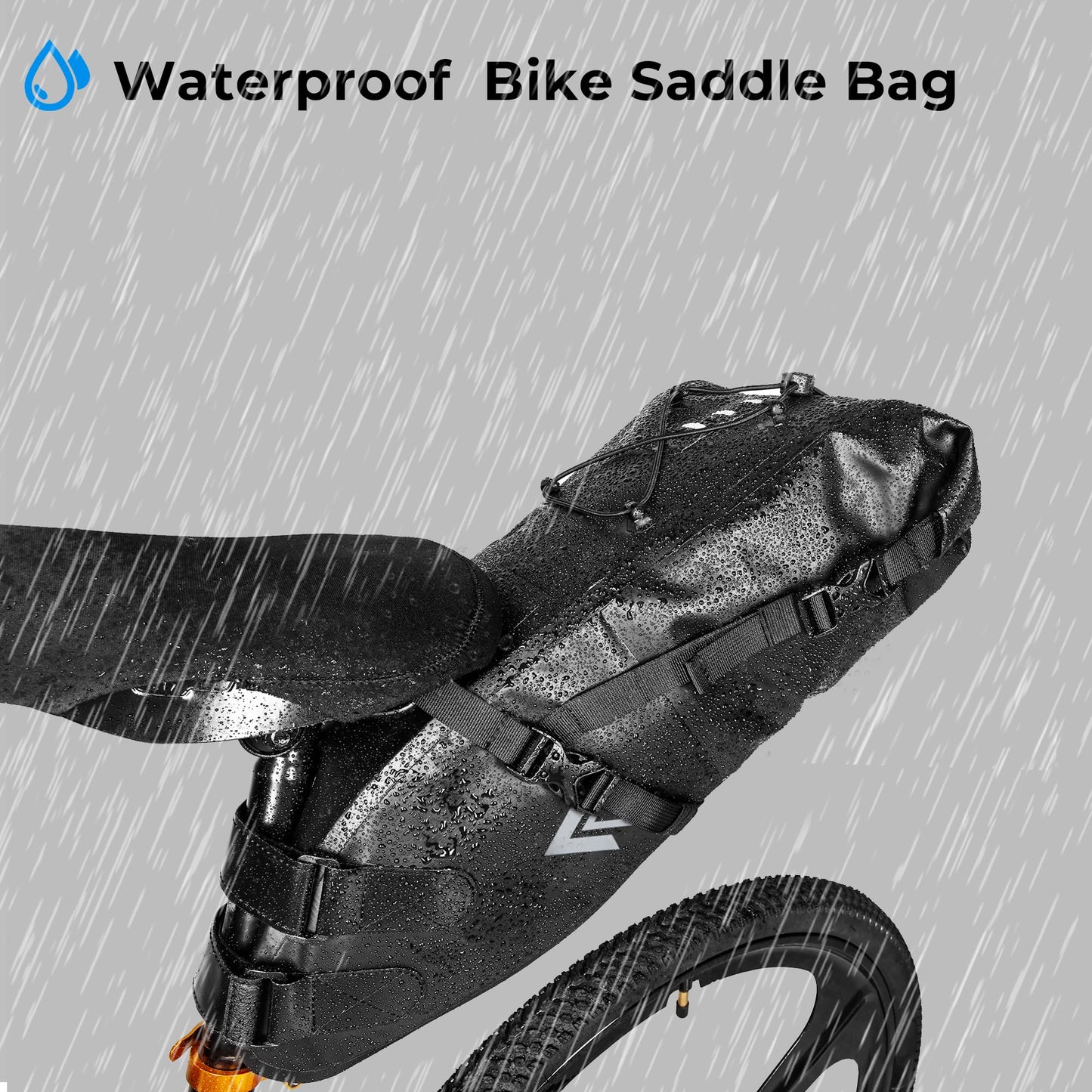AFISHTOUR Waterproof Bicycle Saddle Bag - 13L Roll-Top Closure Cycling Bike Seat Bag Under Seat Storage Pack for Mountain Road Bike Travel (Black)