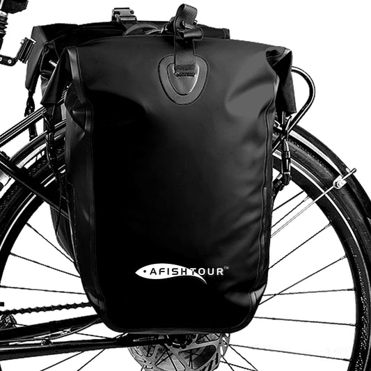 AFISHTOUR Waterproof Bike Panniers  - 25L Saddle Bags for Bicycles Rear Rack - Bike Bag for Grocery, Laptop (Black)
