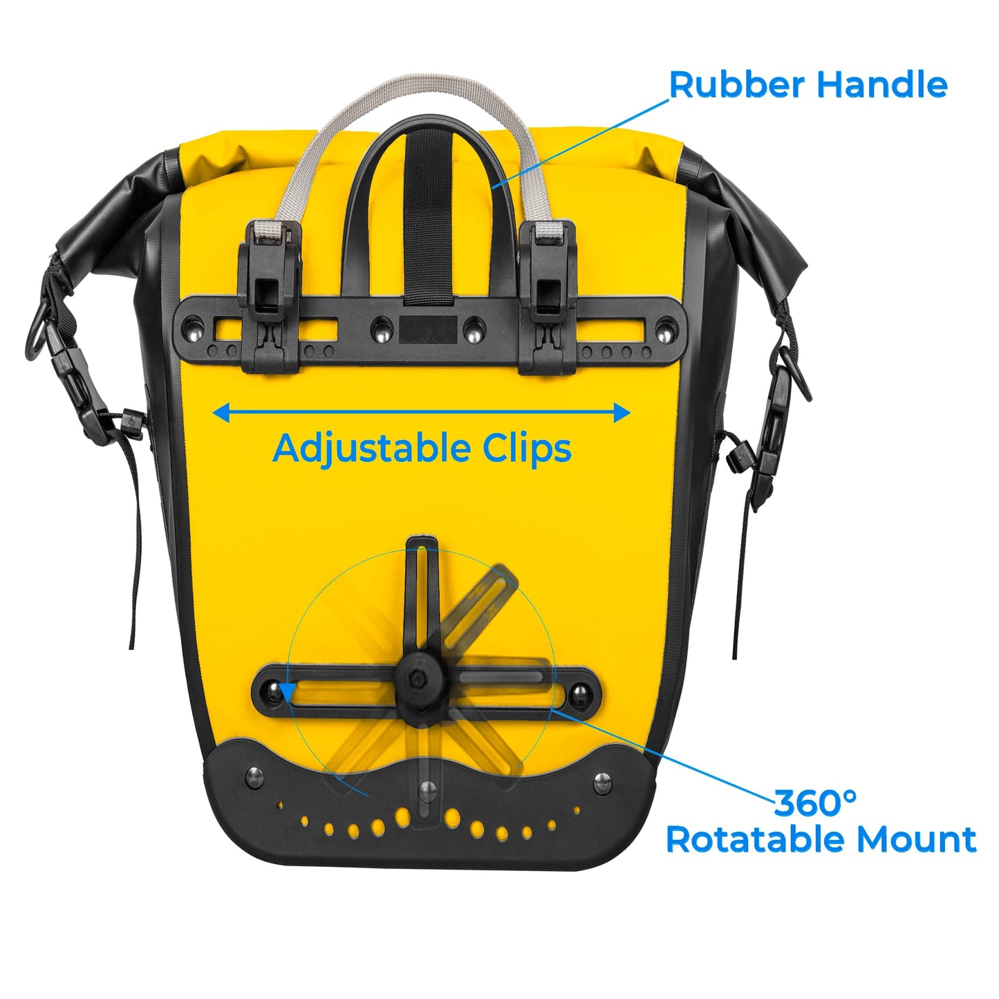 AFISHTOUR Waterproof Bike Panniers  - 25L Saddle Bags for Bicycles Rear Rack - Bike Bag for Grocery, Laptop (Yellow)