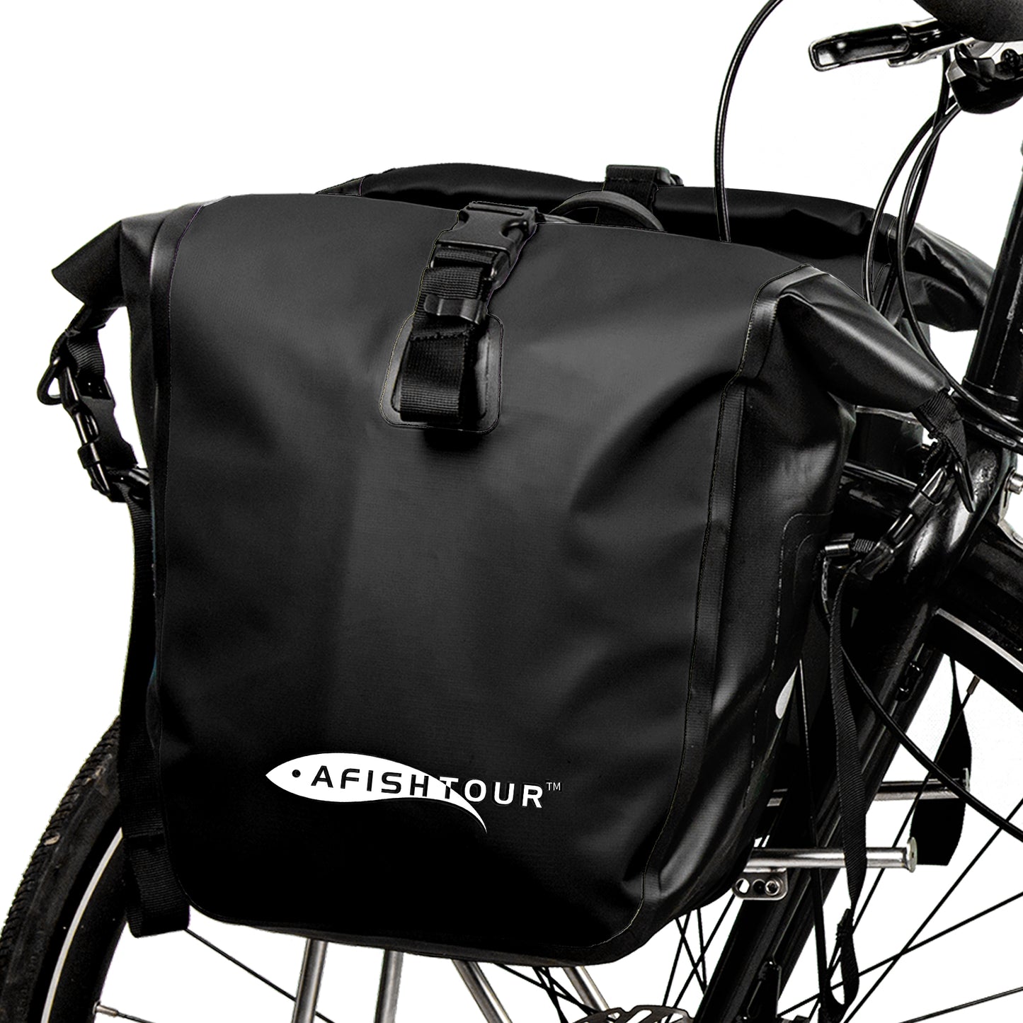 AFISHTOUR Waterproof Bike Panniers  - 15L Saddle Bags for Bicycles Rear Rack - Bike Bag for Grocery, Laptop (Black)