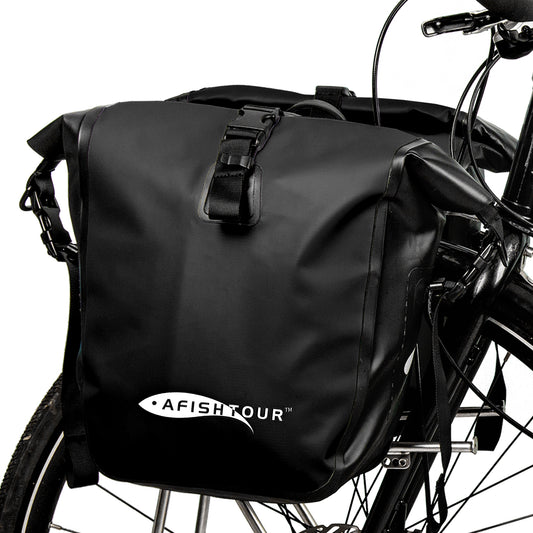 AFISHTOUR Waterproof Bike Panniers  - 15L Saddle Bags for Bicycles Rear Rack - Bike Bag for Grocery, Laptop (Black)