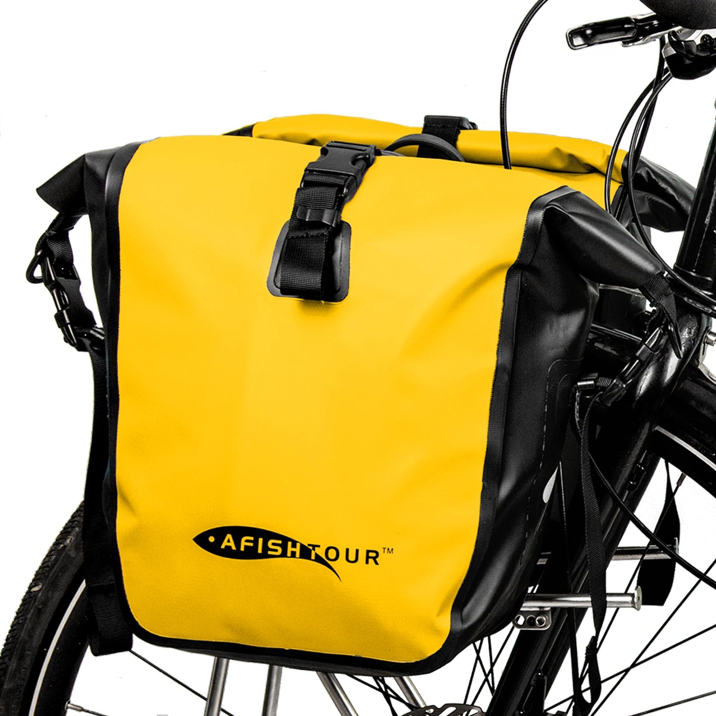 AFISHTOUR Waterproof Bike Panniers  - 15L Saddle Bags for Bicycles Rear Rack - Bike Bag for Grocery, Laptop (Yellow)