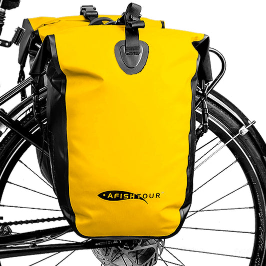 AFISHTOUR Waterproof Bike Panniers  - 25L Saddle Bags for Bicycles Rear Rack - Bike Bag for Grocery, Laptop (Yellow)