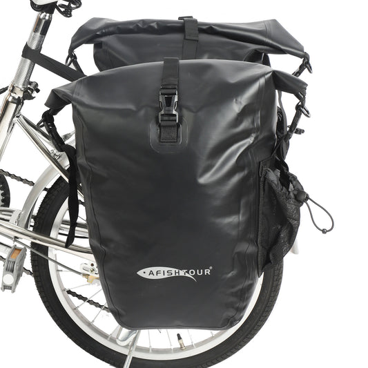 AFISHTOUR Waterproof Bike Panniers  - 50L Saddle Bags for Bicycles Rear Rack - Bike Bag for Grocery, Laptop (Black, 1 Pair)