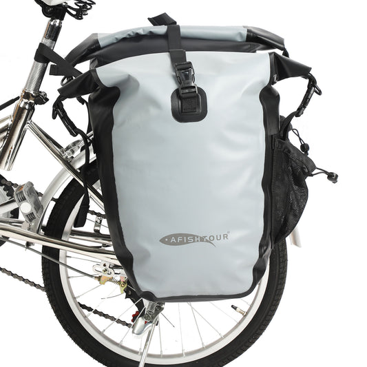 AFISHTOUR Waterproof Bike Panniers  - 50L Saddle Bags for Bicycles Rear Rack - Bike Bag for Grocery, Laptop (Grey, 1 Pair)
