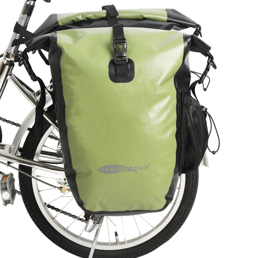 AFISHTOUR Waterproof Bike Panniers  - 50L Saddle Bags for Bicycles Rear Rack - Bike Bag for Grocery, Laptop (Green, 1 Pair)