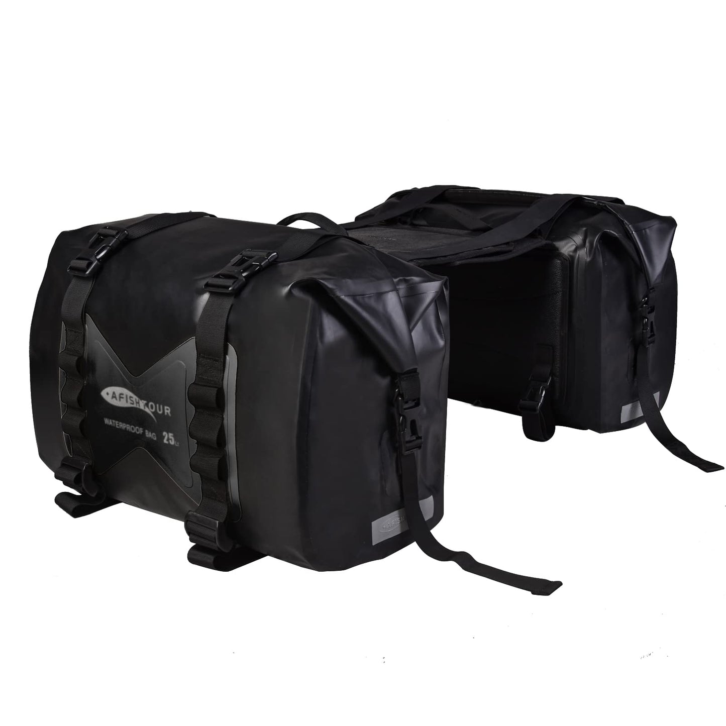 AFISHTOUR Waterproof Motorcycle Saddlebags - 50L Motorcycle Luggage Bags for Motorbike Travel - Motorcycle Panniers - Detachable Bag for Scooter, Honda, Suzuki, Yamaha (Black, 2 Pack)