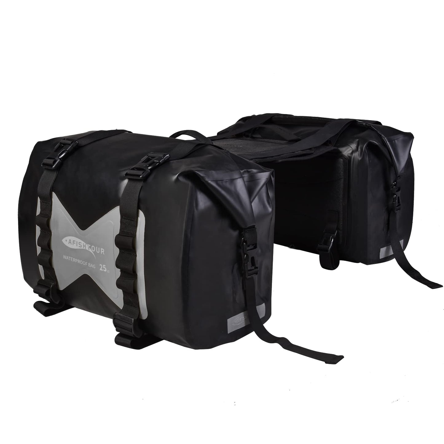AFISHTOUR Waterproof Motorcycle Saddlebags - 50L Motorcycle Luggage Bags for Motorbike Travel - Motorcycle Panniers - Detachable Bag for Scooter, Honda, Suzuki, Yamaha (Grey, 2 Pack)