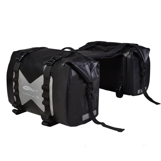 AFISHTOUR Waterproof Motorcycle Saddlebags - 50L Motorcycle Luggage Bags for Motorbike Travel - Motorcycle Panniers - Detachable Bag for Scooter, Honda, Suzuki, Yamaha (Grey, 2 Pack)