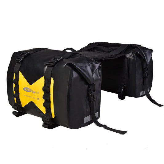 AFISHTOUR Waterproof Motorcycle Saddlebags - 50L Motorcycle Luggage Bags for Motorbike Travel - Motorcycle Panniers - Detachable Bag for Scooter, Honda, Suzuki, Yamaha (Yellow, 2 Pack)