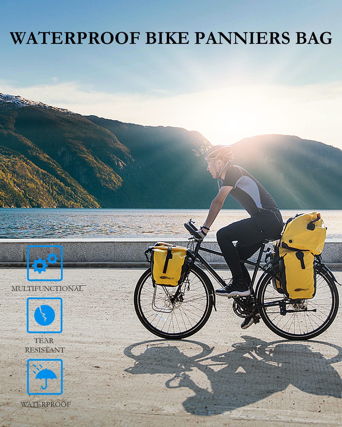 AFISHTOUR Waterproof Bike Panniers  - 15L Saddle Bags for Bicycles Rear Rack - Bike Bag for Grocery, Laptop (Yellow)
