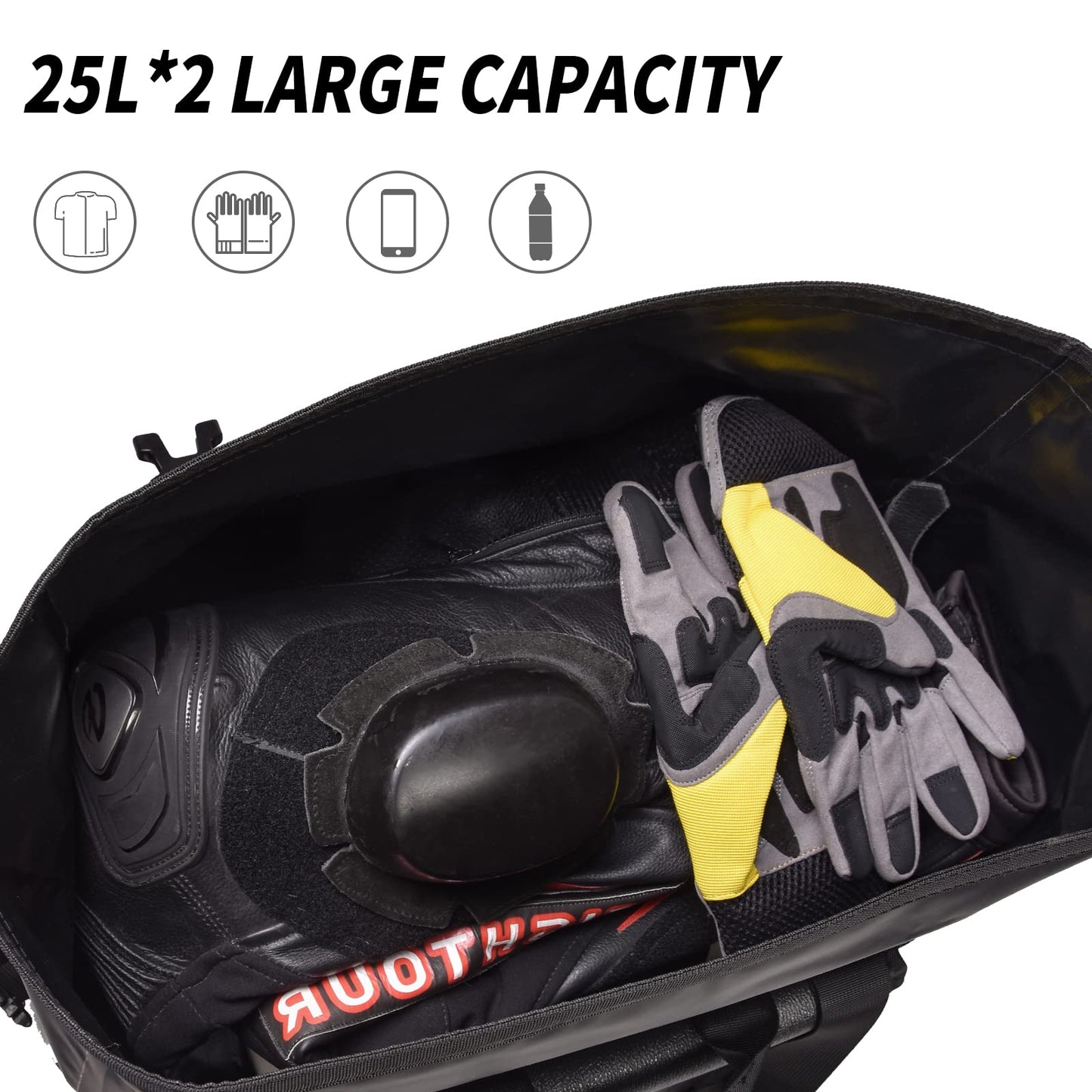 AFISHTOUR Waterproof Motorcycle Saddlebags - 50L Motorcycle Luggage Bags for Motorbike Travel - Motorcycle Panniers - Detachable Bag for Scooter, Honda, Suzuki, Yamaha (Grey, 2 Pack)
