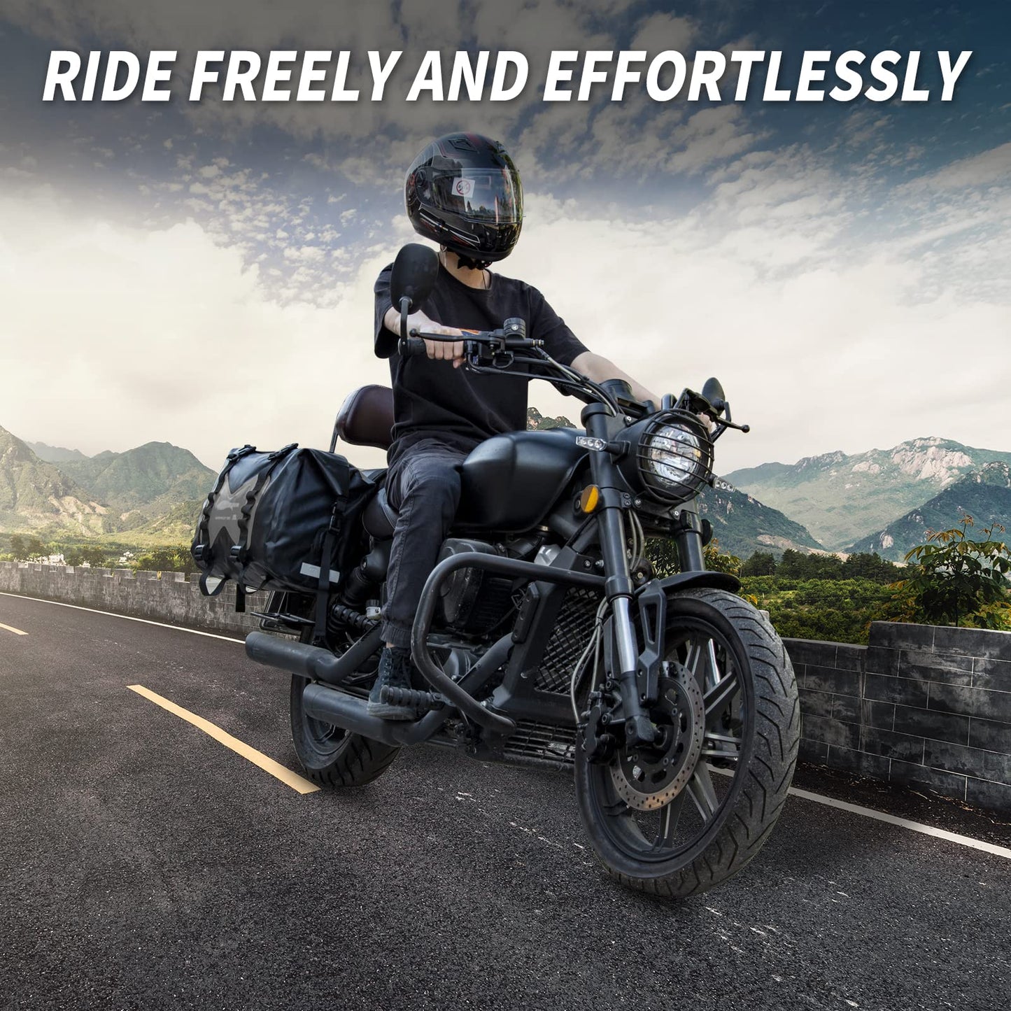 AFISHTOUR Waterproof Motorcycle Saddlebags - 50L Motorcycle Luggage Bags for Motorbike Travel - Motorcycle Panniers - Detachable Bag for Scooter, Honda, Suzuki, Yamaha (Grey, 2 Pack)