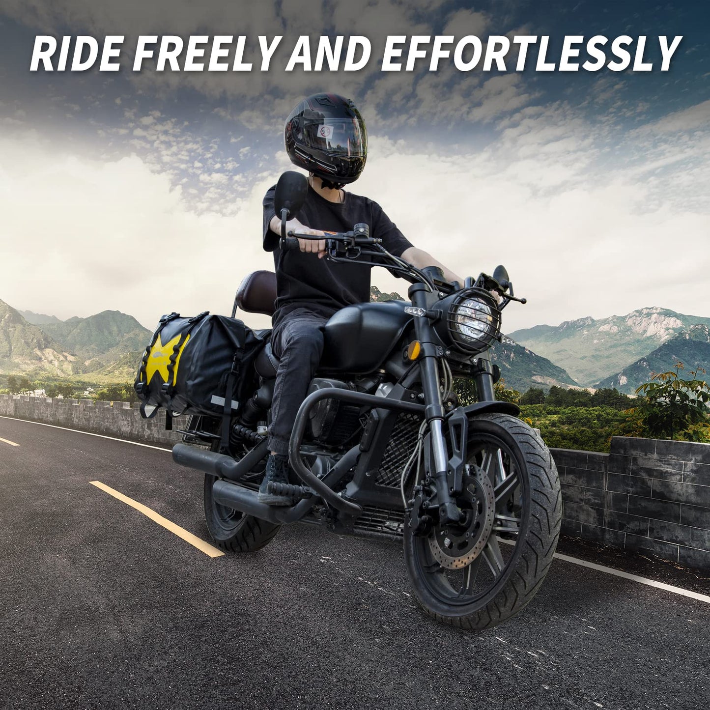 AFISHTOUR Waterproof Motorcycle Saddlebags - 50L Motorcycle Luggage Bags for Motorbike Travel - Motorcycle Panniers - Detachable Bag for Scooter, Honda, Suzuki, Yamaha (Yellow, 2 Pack)